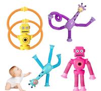 RHQFDM 4 Pieces Ventouse Télescopique Girafe Robot Pop Tube Girafe Robot Sensoriel Jouet Girafe Robot Fun Ventouse Télescopique Jouet pour Enfants Attirer l'attention des Enfants Et Libérer Le Stress