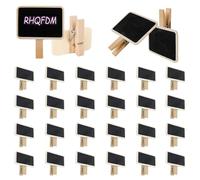 RHQFDM Lot de 50 petits tableaux à craie carrés en bois réutilisables avec clip pour étiquettes de prix, tableaux photo, étiquettes de fête