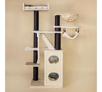 RHRQuality Arbre à Chat pour Grands Chats - Cat Penthouse Crown - Blackline Gris Clair - avec poteaux en sisal Extra épais de 12 cm - XXL Arbre à Chat