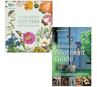 RHS A Gardener's Five Year Record Book By RHS & The Essential Allotment Guide By John Harrison 2 Books Collection Set