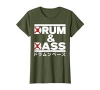 Rhum and Ass Drôle Batterie et Basse T-Shirt, Femme, Olive, L