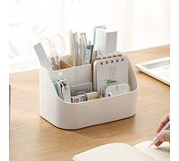 Rhys 5 Compartiments Boîte de Organisateur de Bureau en Bambou, Rangement de Bureau Multifonctionnel, pour Télécommandes, Fournitures du Bureau, Pinceaux de Maquillage, Blanc