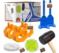 RHYSTER® Kit Croisillons Autonivelants 2 mm - Starter Pack - 302 unités- Pose Carrelage | 100 Clips + 100 Cadrans + 100 Protections + Maillet + Niveau à Bulle Offert | Pose Facile & Précise