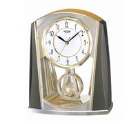Rhythm 7772/9 Horloge de bureau à quartz avec pendule Slow-Motion, gris métal et or