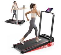RHYTHM FUN Tapis de course pliable incliné avec guidon à 3 niveaux d'inclinaison, tapis de course portable de 136 kg pour bureau à domicile, tapis de course compact avec écran LED, télécommande et