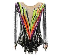 Rhythmic Gymnastics Leotard, Girl's Long Sleeves Artistic Gymnastics Clothing Sparkly Stage Performance Costumes(L)