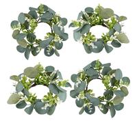 Rhytsing Ensemble de 4 couronnes de Bougies artificielles en Feuilles d'eucalyptus pour Mariage et décoration intérieure, Supports de Bougies Vertes pour Le Printemps et l'été - Ø 9cm