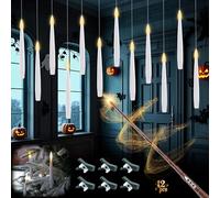 Rhytsing Lot de 12 Bougies LED flottantes avec Baguette Magique pour Halloween, Bougies Suspendues à Piles avec Fil de Pêche, Mini Bougies LED à Clipser avec Telecommande pour sapin de Noël