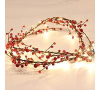 Rhytsing Lot de 2 guirlandes de Noël pré-éclairées en Forme de Branches de Baies Rouges avec 30 lumières LED, Fonctionne à Piles avec Fonction minuterie pour décoration de cheminée de Noël - 1,8 m