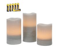 Rhytsing Lot de 3 Bougies Gris LED avec 6H minuteur, Bougies Piliers pour Noël, H10cm/ 12.5cm/ 15cm
