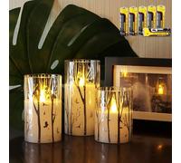 Rhytsing Lot de 3 Bougies LED en verre avec 6H minuteur, Bougies Piliers pour Décoration Printemps, H10cm/ 12.5cm/ 15cm