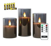Rhytsing Lot de 3 Bougies LED en verre avec Télécommande, Bougies Piliers pour Noël, H10cm/ 12.5cm/ 15cm