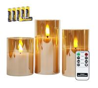 Rhytsing Lot de 3 Bougies LED en verre avec Télécommandes, Bougies Piliers pour Noël, H10cm/ 12.5cm/ 15cm