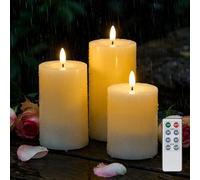 Rhytsing Lot de 3 bougies LED résistantes à l'eau IP44 avec télécommande, bougies d'extérieur avec minuterie protégeant contre l'eau, la chaleur - H 10/12,5/15 cm
