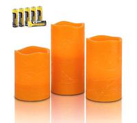 Rhytsing Lot de 3 bougies piliers à LED orange sans flamme à piles avec minuterie pour l'automne, Halloween et Thanksgiving, bougies LED à piles rustiques design 6 piles incluses - H 10/12,5/15 cm