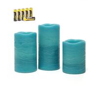 Rhytsing Lot de 3 Bougies Turquoise LED avec 6H minuteur, Bougies Piliers pour Saint Valentin, H10cm/ 12.5cm/ 15cm
