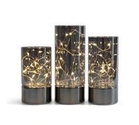 Rhytsing Lot de 3 Lanternes en Verre avec Guirlandes Lumineuses D'intérieur, Lampe Bureau avec 6H minuteur pour Noël, H12.5cm/ 15cm/ 17.5cm