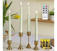 Rhytsing Lot de 4 bougie LED chandelle sans flamme vert clair avec télécommande, bougies à piles avec minuterie pour le printemps et l'été, design cire goutte à goutte, 8 piles incluses - H 24,5 cm