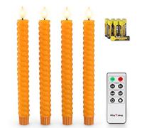 Rhytsing Lot de 4 bougies coniques led torsadées sans flamme orange avec minuteur, bougies LED à piles pour Automne, Halloween et Thanksgiving, télécommande et piles incluses - H 25 cm