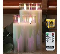 Rhytsing Lot de 4 Bougies LED en verre avec Télécommande, Bougies Piliers pour Noël, D 5cm, H 15cm / 20.5cm