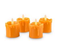 Rhytsing Lot de 4 Bougies LED Votives Orange Sans Flamme en Cire Véritable, Bougies à Piles avec Minuterie pour l'automne, Halloween et Thanksgiving, Piles Incluses - ø 5 cm x H 5 cm