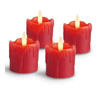 Rhytsing Lot de 4 bougies votives à LED rouges sans flamme en cire véritable, bougies LED à piles avec minuterie pour Noël et l'Avent, piles incluses - ø 5 cm