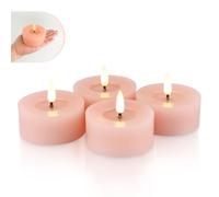Rhytsing Lot de 4 bougies votives rose pâle sans flamme avec minuteur, bougies LED en cire véritable au design en surface réfléchissante en cire d'huile pour le printemps et l'été - D7cm x H3cm