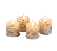 Rhytsing Lot de 4 bougies votives sans flamme avec minuteur, bougies LED en cire véritable au design en écorce de bouleau blanc à piles pour Noël, Usage intérieur - D 5 cm
