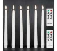 Rhytsing Lot de 6 Bougie LED Chandelle Blanches avec 2 Télécommandes Incluses, Bougies à Piles en Plastique avec Revêtement en Cire pour Noël - H 28 cm