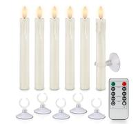 Rhytsing Lot de 6 Bougies à LED en Plastique Ivoire avec Ventouses, Bougies Chandelle à Piles avec Télécommande pour Noël - H 17,5 cm