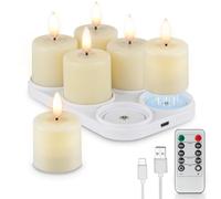 Rhytsing Lot de 6 bougies led votives rechargeables avec minuterie décoration d'intérieur, réalistes bougies chauffe-plat à piles avec telecommande, base de charge et câble USB-C incluses