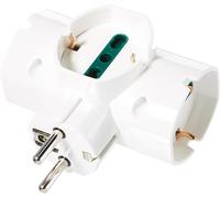 Ri.00316.B Adaptateur Multiple Sicury 250 V Vertical - Max 1500 W, Fiche 2P+T 16 A Standards Allemand/Français, Trois Prises 2P+T 16 A Universelles Standard Italien Type P40, Blanc