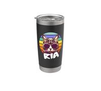 RIA - Joli prénom de fille avec un chat cool Gobelet isotherme en acier inoxydable double paroi