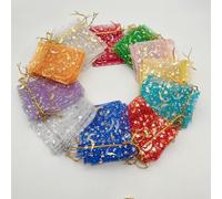 RIAAJ 100 pièces 7x9 9x12 lune étoile sacs cadeaux en organza emballage de mariage sacs de rangement de bijoux sac en organza pochette cadeau avec cordon sac sachet-MULTI Gift Bag-7x9cm-1lot(100pcs)