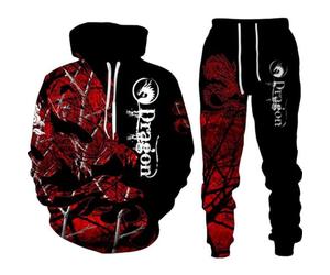 RIAAJ Hommes Dragon Chinois Sweat à Capuche Imprimé 3D Pull Ample Dragon Chinois Maillot de Sport Ensemble de Jogging Sport (F2,4XL)