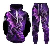 RIAAJ Hommes Dragon Chinois Sweat à Capuche Imprimé 3D Pull Lâche Dragon Chinois Sport Shirt Jogging Costume Sport Ensemble (F8,XL)