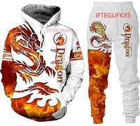 RIAAJ Hommes Dragon Chinois Sweat à Capuche Imprimé 3D Pull Lâche Dragon Chinois Sport Shirt Jogging Costume Sport Ensemble (F4,L)