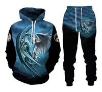 RIAAJ Hommes Dragon Chinois Sweat à Capuche Imprimé 3D Pull Lâche Dragon Chinois Sport Shirt Jogging Costume Sport Ensemble (F7,L)