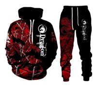 RIAAJ Hommes Dragon Chinois Sweat à Capuche Imprimé 3D Pull Lâche Dragon Chinois Sport Shirt Jogging Costume Sport Ensemble (F2,M)