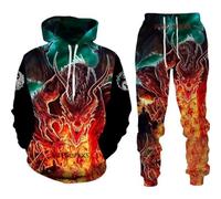 RIAAJ Hommes Dragon Chinois Sweat à Capuche Imprimé 3D Pull Lâche Dragon Chinois Sport Shirt Jogging Costume Sport Ensemble (F1,2XL)