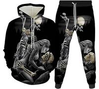 RIAAJ Lot de 2 survêtements pour homme - Impression 3D - Punk Rock - Sweat à capuche - Pantalon de jogging décontracté - Survêtements de sport, a1, M