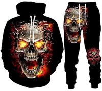 RIAAJ Lot de 2 survêtements pour homme - Impression 3D - Punk Rock - Sweat à capuche - Pantalon de jogging décontracté - Survêtements de sport, a10, XL
