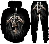 RIAAJ Lot de 2 survêtements pour homme - Impression 3D - Punk Rock - Sweat à capuche - Pantalon de jogging décontracté - Survêtements de sport, a4, XXL