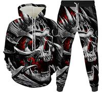 RIAAJ Lot de 2 survêtements pour homme - Impression 3D - Punk Rock - Sweat à capuche - Pantalon de jogging décontracté - Survêtements de sport, a3, M