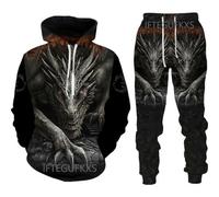 RIAAJ Sweat à capuche pour homme avec motif dragon chinois imprimé en 3D - Pull ample - Dragon chinois - T-shirt de sport - Jogging - Ensemble de sport, F3., L