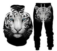 RIAAJ Wolf Survêtement de jogging pour homme - Survêtement de sport - Pantalon de sport - Pantalon à capuche - 2 pièces - Ensemble de loisirs avec motif lion tigre, a6, XXXXXL