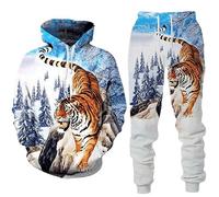 RIAAJ Wolf Survêtement de jogging pour homme - Survêtement de sport - Pantalon de sport - Pantalon à capuche - 2 pièces - Ensemble de loisirs avec motif lion tigre, a5, M