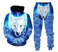 RIAAJ Wolf Survêtement de jogging pour homme - Survêtement de sport - Pantalon de sport - Pantalon à capuche - 2 pièces - Ensemble de loisirs avec motif lion tigre, a1, XL