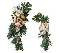 RIABXZ Kit de fleurs artificielles pour arche de mariage, lot de 2 tonnelles de pivoines blanches avec feuilles d'eucalyptus, décoration florale pour Lintel Cérémonie Fête Réception, Rose