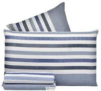 Riad Arredo Parure de lit 100 % coton doux à la main percale - Parure de lit en dessous avec élastique - Draps de dessus | taies d'oreiller (lignes bleues, français)